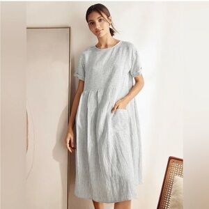 Lintico Striped Morgan Linen Loose Fit Modest Dress Size Small Coastal Classic